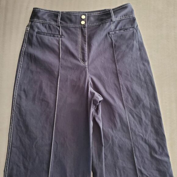 Diane Von Furstenberg DVF Kimberly Wide Leg Contrast Stitch Pants Blue size 14 - Picture 3 of 15